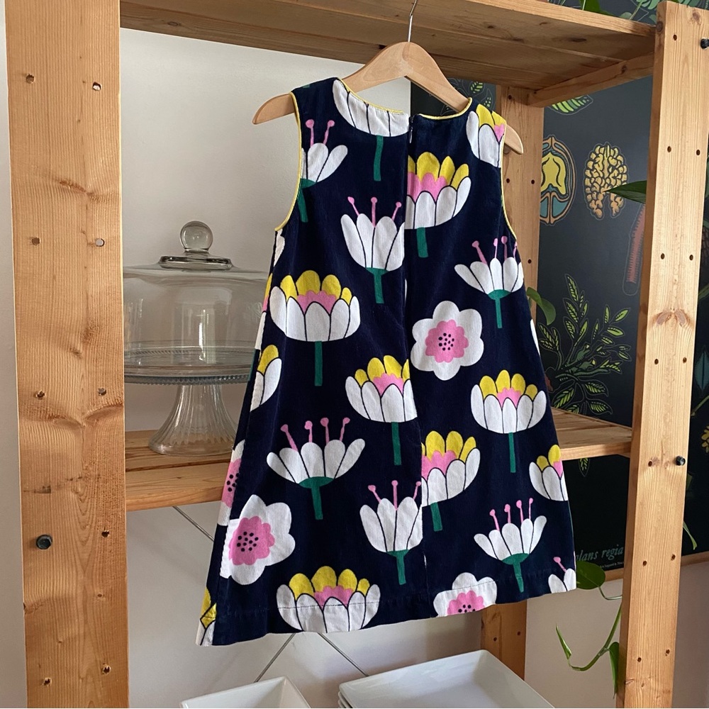 Mini Boden Navy Blue Floral Corduroy Pinafore Dress 4t - Picture 5 of 12